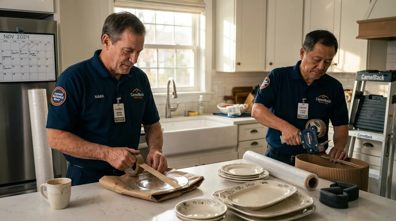 Professional crew packing kitchen dishware in Haslet, TX